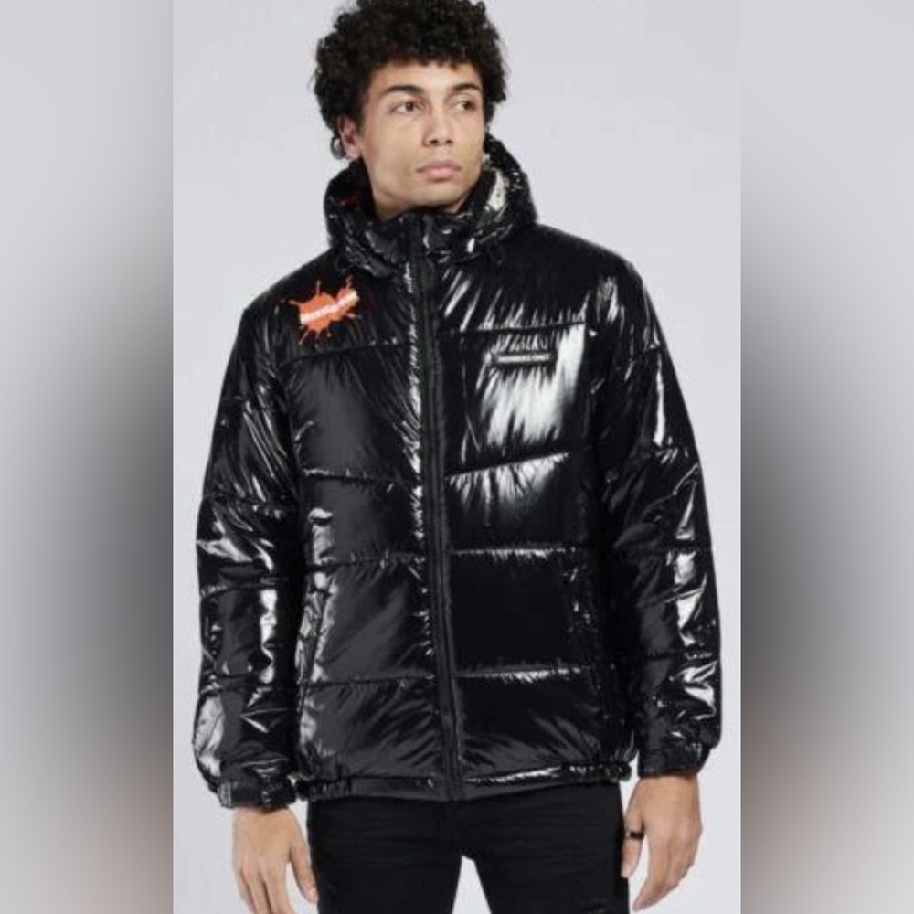 Men’s Members Only Shiny Black Bomber  Jacket size M